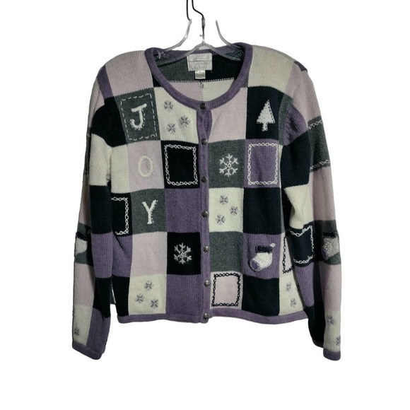 Christopher & Banks VINTAGE Embroidered Christmas Holiday Sweater purple WMN MED - Picture 1 of 5